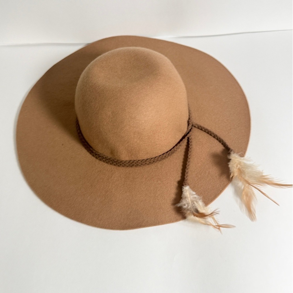 Steve Madden Women Feather Trim Wide Brim Wool Fedora Size OS 23" Boho Western
